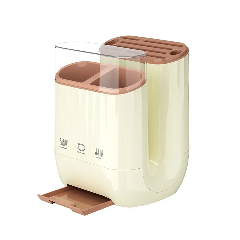 Kitchen Shelf with Cutting Board & Knife Holder – Countertop Drain Rack & Cutlery Organiser